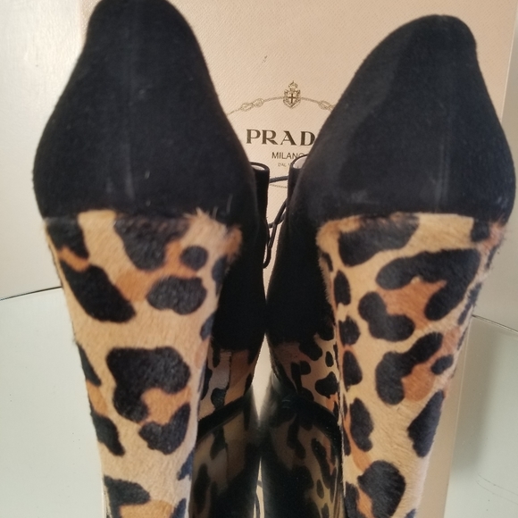 Prada Black Suede Leopard Pony Hair Wedge 39 - Picture 6 of 13